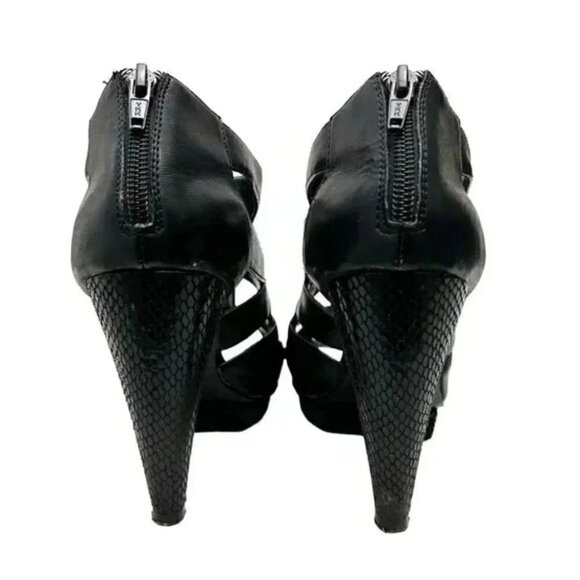 Expression Chunky Platform Caged High Heel Y2K Shoes Black Faux Leather Size 7 - Picture 6 of 16